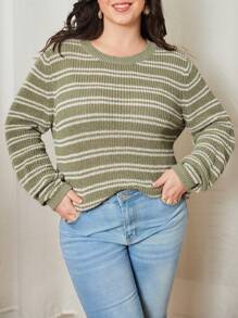 SHEIN Frenchy 加大尺碼圓領條紋毛衣 - 彩色 - 查看 6