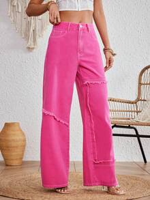 Breezaya 女式磨邊寬褲 - 粉色 - 查看 3