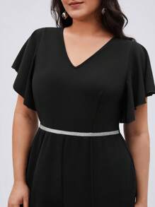 BizChic Women's Plus Size V-neck Ruffle Sleeve Straight Wide Leg Jumpsuit - Black - View 5