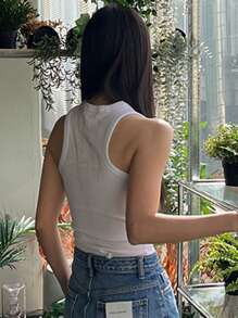 DAZY Áo ba lỗ màu trơn cho mùa hè - trắng - Xem 4