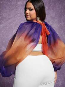 SHEIN Unity 加大號水洗染燈籠袖上衣 - 彩色 - 查看 2