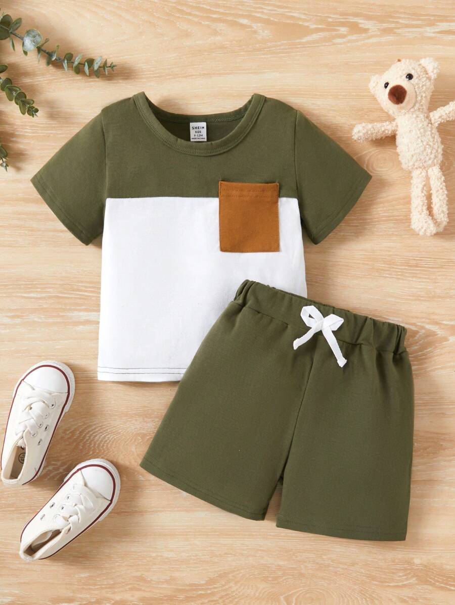 Baby Boy Color Block Top And Solid Shorts Set SHEIN USA