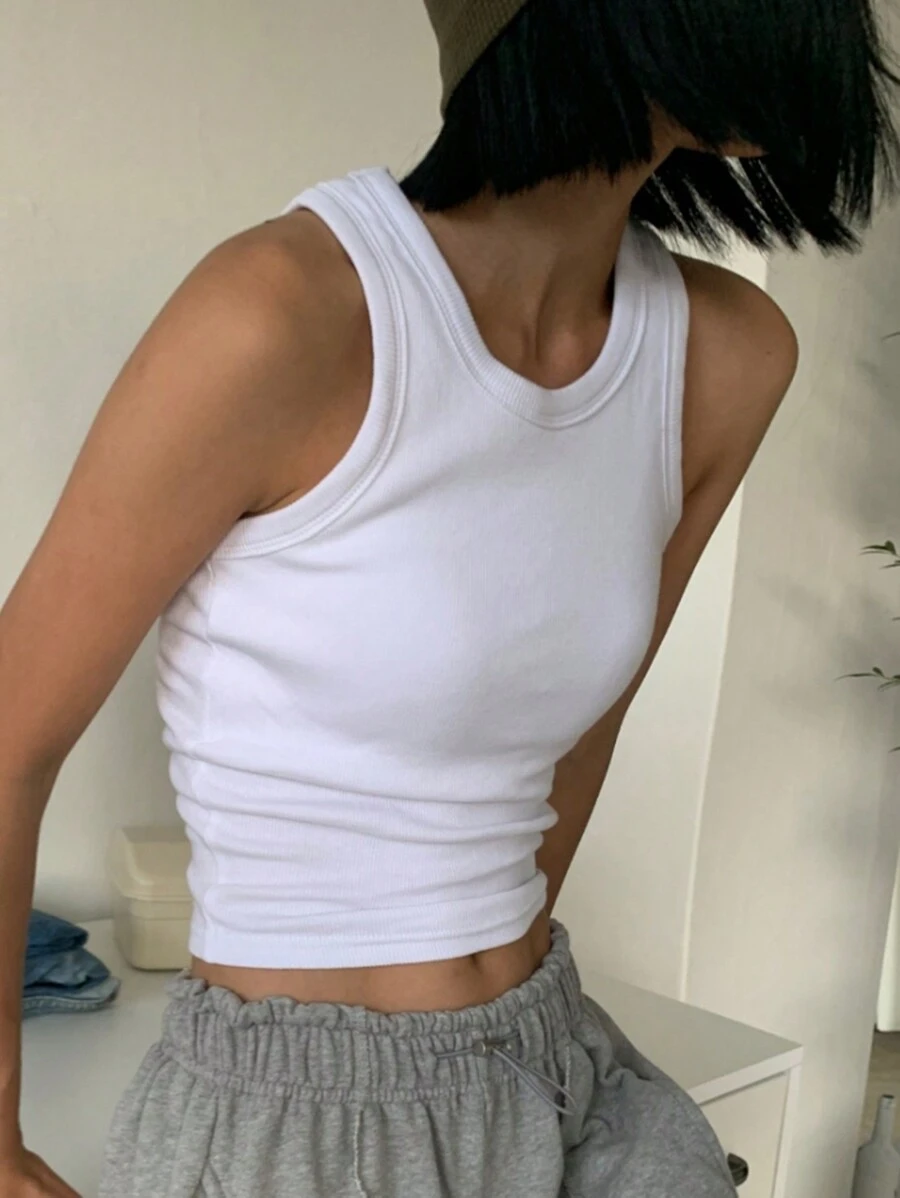 DAZY Áo ba lỗ màu trơn cho mùa hè - trắng - Xem 1