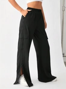 SHEIN Daily&Casual Women's Cargo Pocket Sports Pants - Black - View 2