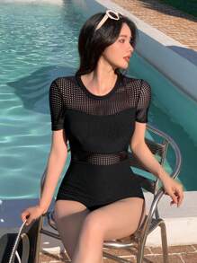 DAZY Ladies' Hollow Out Splicing One Piece Swimsuit Summer,Beach Women Outfits Vacation Outfits Women Cruise Outfit For Women - Black - View 5