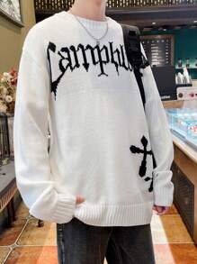 Manfinity Roghcode Men'S Letter Pattern Drop Shoulder Long Sleeve Sweater