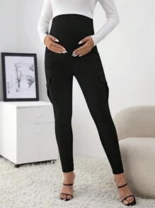 SHEIN 全新 黑色 休闲 紧身 弹力 拼接 可调节腰围 孕妇牛仔裤 - 黑色 - 查看 5