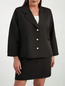 RueChic Kích thước lớn Của phụ nữ Single-breasted Bộ đồ Áo khoác Và Bộ váy - màu đen - Xem 1