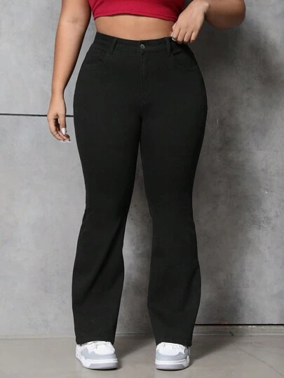 SHEIN ICON Plus Storlek Enfärgad Smal Passform Svallande Jeans