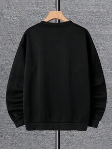 Sudadera Con Cuello Redondo Para Hombre Con Estampado De Expresión - Negro - Ver 2