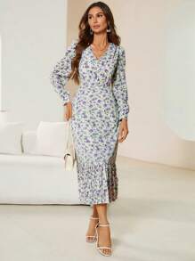 SHEIN Privé Random Printed Long Sleeve Women's Dress - Multicolor - View 2