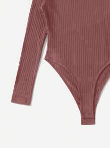 Solid Scoop Neck Ribbed Knit Bodysuit - 棕色 - 查看 4