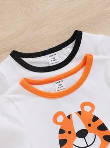 SHEIN Baby Boys' Cute Panda & Tiger Pattern Color Block Bodysuit Hat 4pcs Outfit Set - Multicolor - View 6