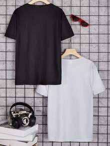 SHEIN Explorewe 男孩酷炫時尚 2 件套卡通人物印花圓領短袖 T 卹套裝 - 彩色 - 查看 2