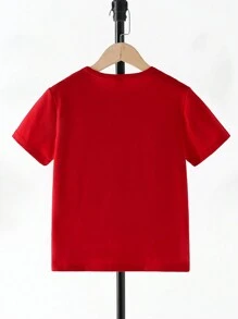 SHEIN Young Boy 1pc Cartoon Pattern Printed Short Sleeve T-Shirt - Burgundy - View 2