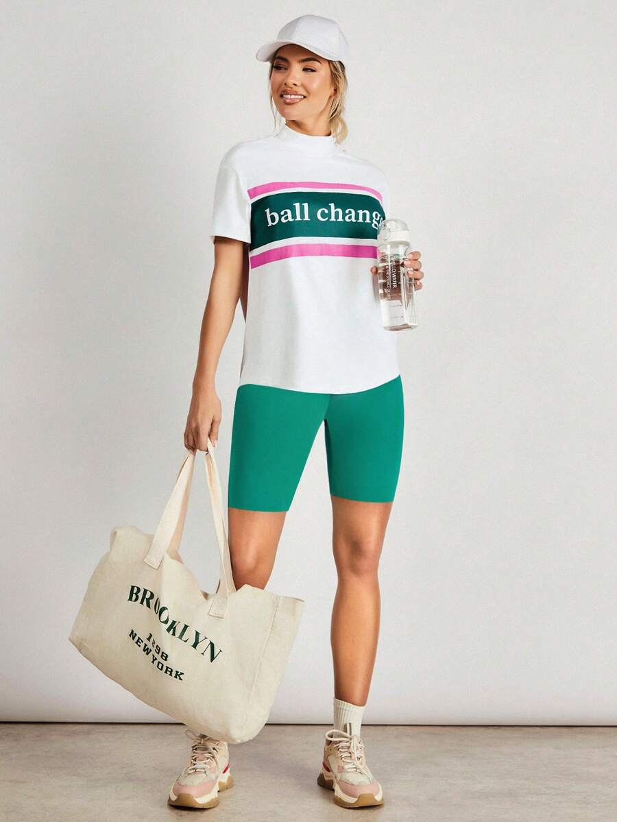 VARSITIE 運動高爾夫基本印花足球短袖t恤 - 白色 - 查看 1