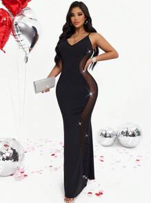 Zolique Vestido De Mujer Con Empalme De Malla De Lunares