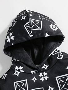 幼童男孩休閒舒適字母印花帽衫和長褲套裝 - 黑色 - 查看 5