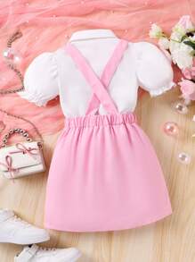 SHEIN Young Girl Spring And Autumn Casual And Cute Lady College Style Shirt And Suspender Skirt Set