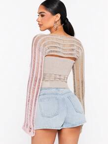 Hauture 女式纯色破洞开衫搭配抹胸毛衣套装 - 彩色 - 查看 2