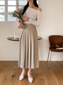 DAZY 高腰百褶裙 - 卡其色 - 查看 5