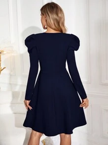 EMERY ROSE 女式羊腿袖針織裝飾連衣裙 - 藏蓝色 - 查看 2