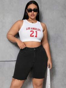 SHEIN EZwear 女士大尺碼純色繡邊窄褲短褲 - 黑色 - 查看 4