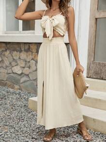 Breezaya 女性優雅的蝴蝶結背心和a字裙套裝