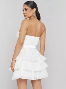 L'Amorae Layered Ruffle Sweetheart Dress - White - View 2