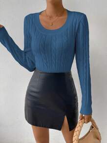 Chiquease Suéter de punto de cable de ajuste ceñido para mujer, para otoño e invierno - Azul - Ver 3