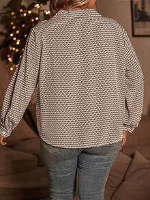 SHEIN CURVE+ Plus Size Random Printed Long Sleeve Blouse - Multicolor - View 2