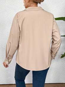 SHEIN LUNE Plus Size Solid Color Flannel Shirt - Khaki - View 2