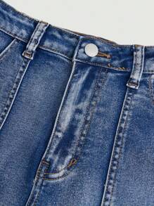 SHEIN Teen Girl Y2k Phong cách đường phố Túi dụng cụ có độ đàn hồi cao Quần jean ống loe màu xanh vừa thoải mái - Rửa trung bình - Xem 3