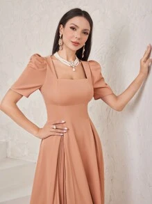 Modelyn 女士阿拉伯褶连衣裙 - 棕色 - 查看 5