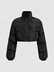 SHEIN MOD Women's Solid Color Stand Collar Short Length Padded Coat