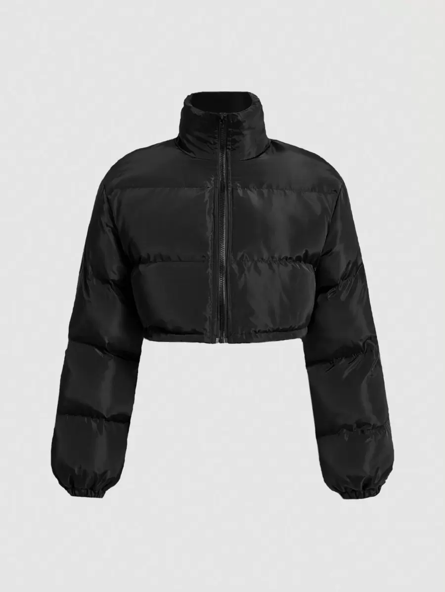 SHEIN MOD Women's Solid Color Stand Collar Short Length Padded Coat