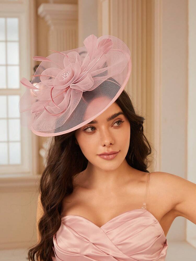 SHEIN Belle 1 Peça Pente De Cabelo Fascinator Rosa De Renda De Luxo E Design Floral 3d Para Mulheres, Perfeito Para Casamentos - Rosa - Ver 6