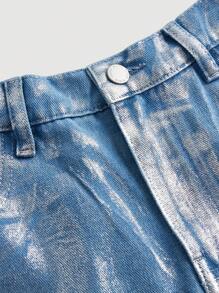 SHEIN Teen Girls' Metallic Loose Fit Jeans - Medium Wash - View 3