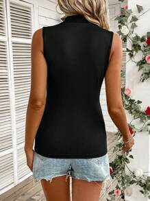 SHEIN Clasi Áo ba lỗ cổ đứng ren Yoke cho mùa hè - màu đen - Xem 2