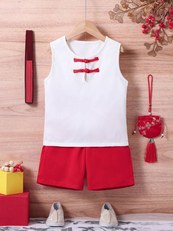 Conjunto de 2 piezas estilo chino para niños pequeños con hebilla genial, suave, cómodo, fresco y transpirable, perfecto para uso diario en verano