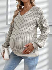 SHEIN Pregnant Women'S Solid Color Ribbed Knit Sweatshirt For Maternity, For Winter