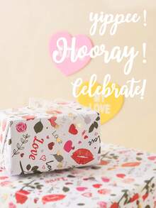 SHEIN Basic living 5pcs Gift Wrapping Paper, Fower Love Elements,Valentine'S Day Mother'S Day Birthday Giuft, Gift Box Decoration, Gift Wrapping Paper, Easy-To-Cut - Multicolor - View 3