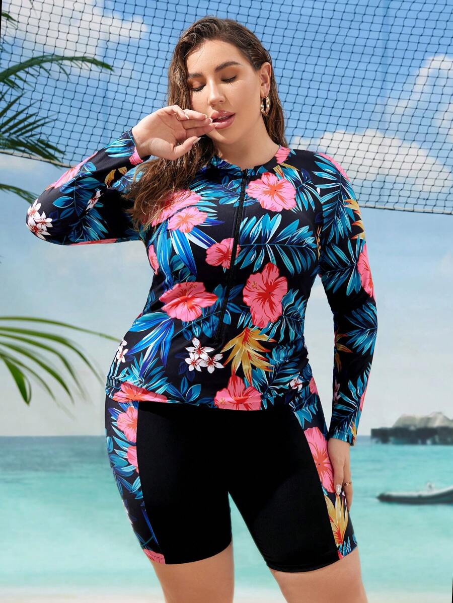 SHEIN Swim Lushore Summer Beach Plus Size Women's Floral & Botanical