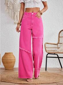 Breezaya 女式磨邊寬褲 - 粉色 - 查看 5