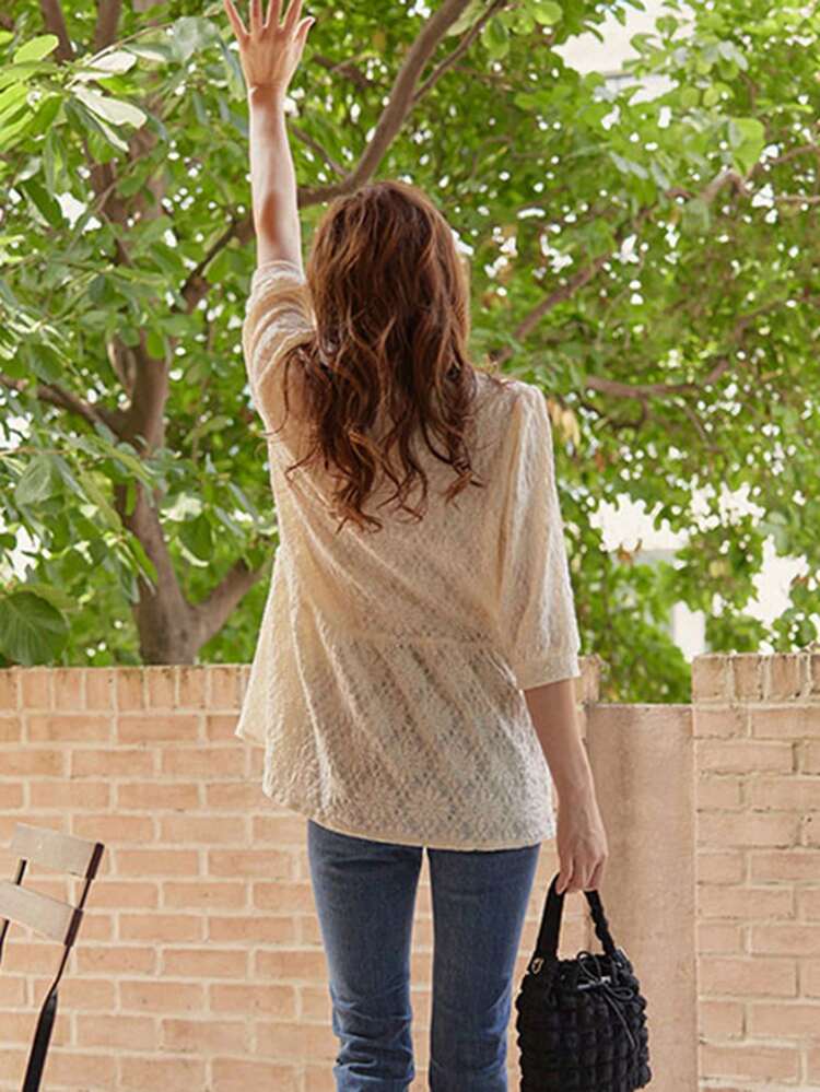 Texture Fabric Baby Doll Shirt,Ruffle