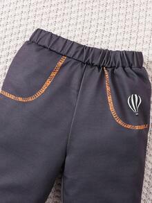 嬰兒男寶寶熱氣球印花連帽衫和褲子套裝 - 灰色 - 查看 8