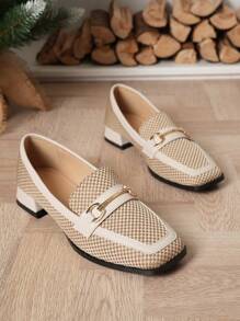 Spring/Summer New Arrival Embroidered Chunky/ Mid-Heel Square Toe Loafers With British Style, Fairy Women'S Shoes