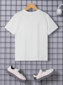 SHEIN Tween Boys' Casual Comfortable Round Neck T-Shirt - White - View 2