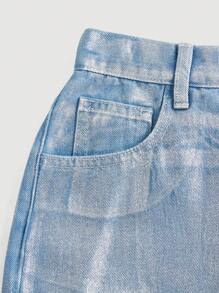 SHEIN 少女牛仔迷你裙，带金属光泽涂层，适合Y2K街头风格 - 粉色 - 查看 4