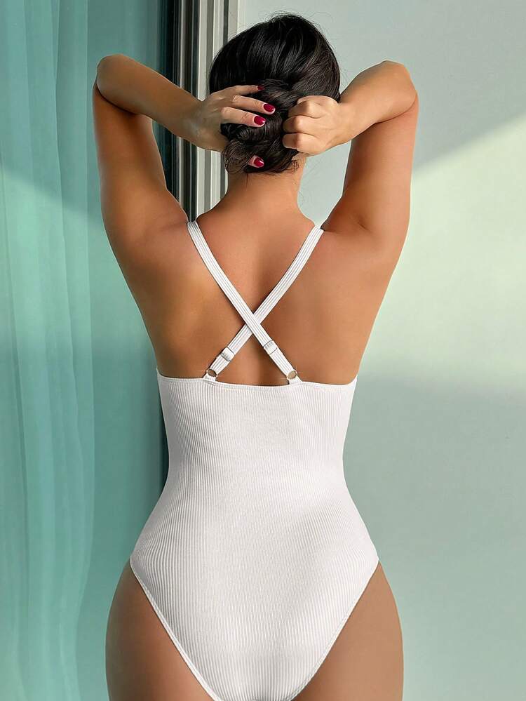 Women's Back Cross One-Piece Swimsuit Wedding Summer